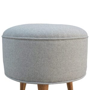 IN140 - Round Grey Tweed Footstool-