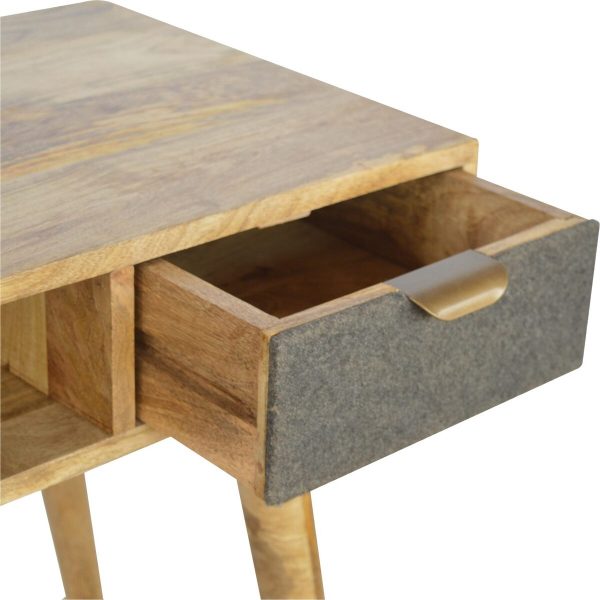 Writing Desk with One Grey Tweed Fabric Drawer Front