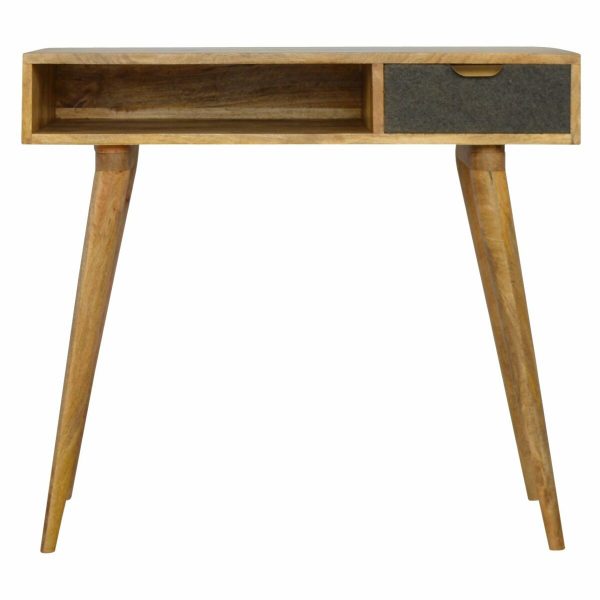 Writing Desk with One Grey Tweed Fabric Drawer Front