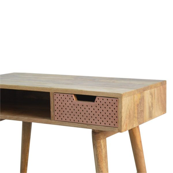 Nordic Style Writing Desk with 1 Perforated Copper Front Drawer