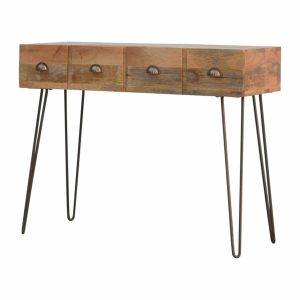 4 Drawer Industrial-Style Console Table with Iron Base