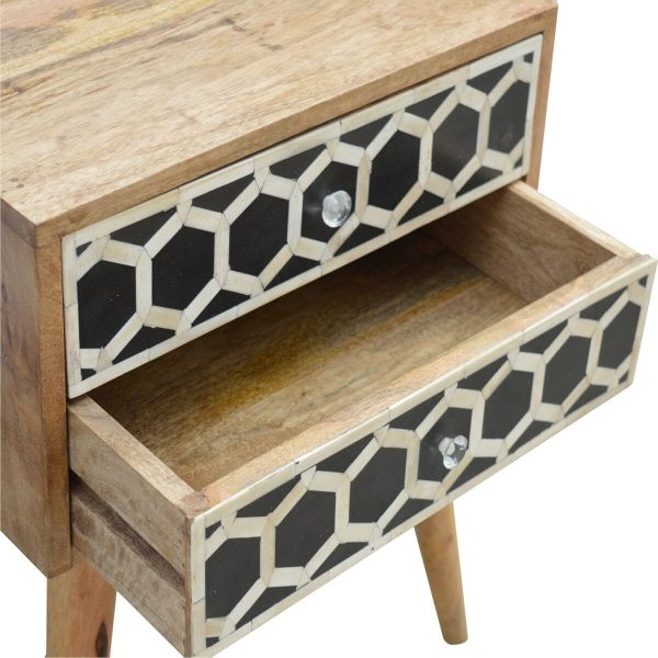 Artisan 2 Drawer Bedside with Bone Inlay Drawer Fronts Solid Mango Wood