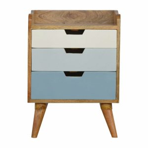 3 Drawer Bedside with Blue Handpainted Drawers