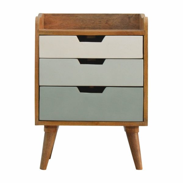 3 Drawer Bedside with Green Handpainted Drawers