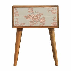 IN294 - Pink Floral Printed Front 2 Drawer Bedside Table