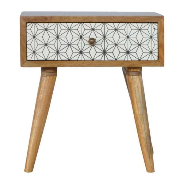 Mango Wood Bedside Table with Geometric Screen Printed Drawer Front