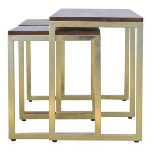 Golden Frame Long John Nest Of 3 Tables With Wooden Top