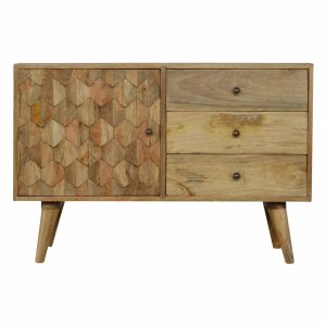 3 Drawer Mango Sideboard with Pineapple Carved Door Front