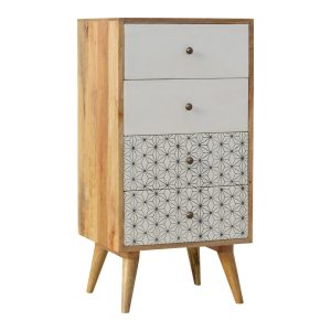 4 Drawer Tallboy with 2 Geometric Screen Printed Drawer Fronts