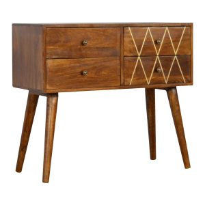 4 Drawer Nordic Style Console Table with Brass Inlay