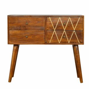 4 Drawer Nordic Style Console Table with Brass Inlay