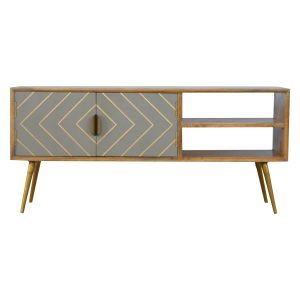 Open Nordic Style Media Unit with 2 Cement Brass Inlay Doors