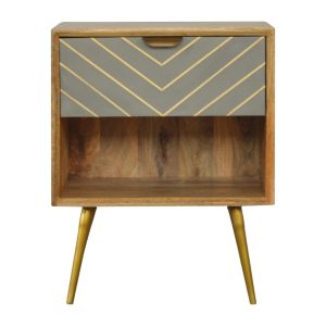 1 Drawer Nordic Style Sleek Cement Bedside with Brass Inlay