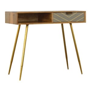 IN375 - Sleek Cement Brass Inlay Writing Desk-
