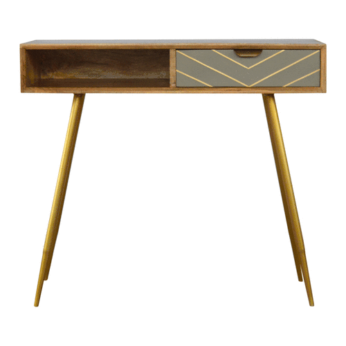 1 Drawer Nordic Style Writing Desk with 1 Brass Inlay Drawer