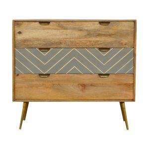 3 Drawer Chest Of Drawers Cement Front with Brass Inlay