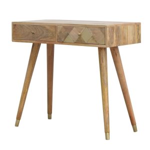 IN395 - Oak-ish Gold Brass Inlay Console Table-IN395