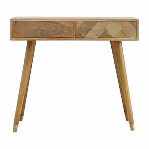 IN395 - Oak-ish Gold Brass Inlay Console Table-IN395-