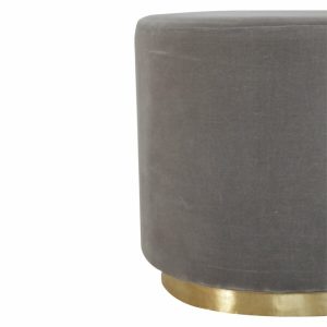 IN427 - Grey Velvet Footstool with Gold Base-IN427