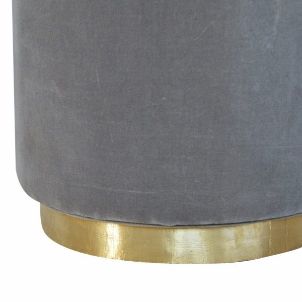 Grey Upholstered Round Gold Base Footstool