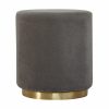 IN427 - Grey Velvet Footstool with Gold Base-IN427-