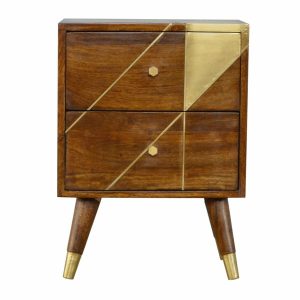 Nordic Style Chestnut Bedside with Gold Detailing