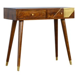 IN431 - Gold Geometric Chestnut Console Table-