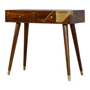 IN431 - Gold Geometric Chestnut Console Table-IN431