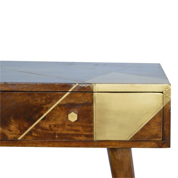 Nordic Style Chestnut Writing Desk with Gold Detailing