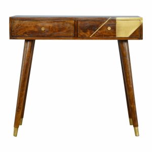 IN431 - Gold Geometric Chestnut Console Table-IN431-