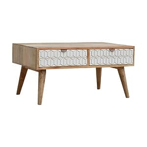 IN449 - Sleek White Carved Coffee Table-