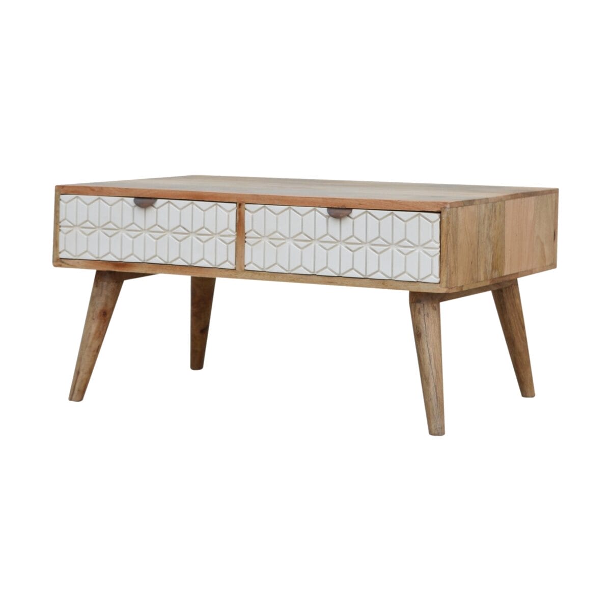 IN449 - Sleek White Carved Coffee Table-IN449