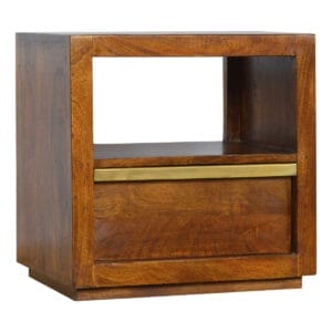 IN508 - Chestnut Bedside with Gold Bar-