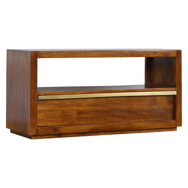 Drawer Chestnut Media Unit with Gold Pull out Bar