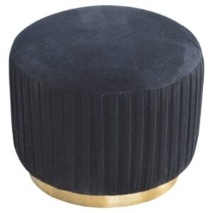IN519 - Black Cotton Velvet Pleated Footstool with Gold Base-