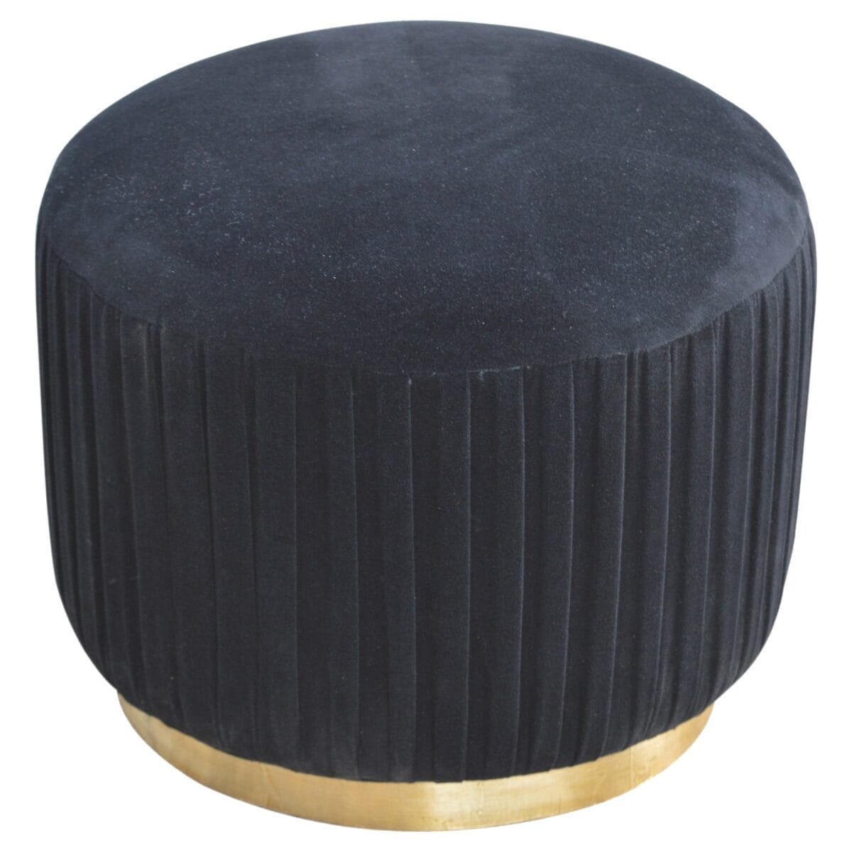 IN519 - Black Cotton Velvet Pleated Footstool with Gold Base-