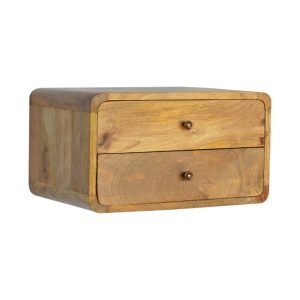 2 Drawer Curved Wall Mounted Oak-ish Bedside