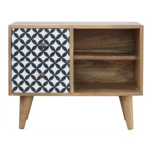 District Black And White Diamond Patterned Mini Sideboard