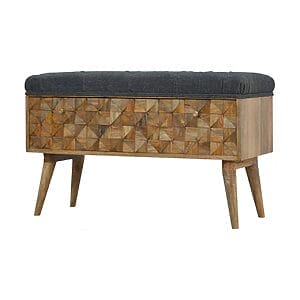 IN735 - Diamond Carved Grey Tweed Storage Bench-