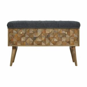 IN735 - Diamond Carved Grey Tweed Storage Bench-IN735-