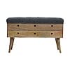 Diamond Carved Grey Tweed Storage Bench