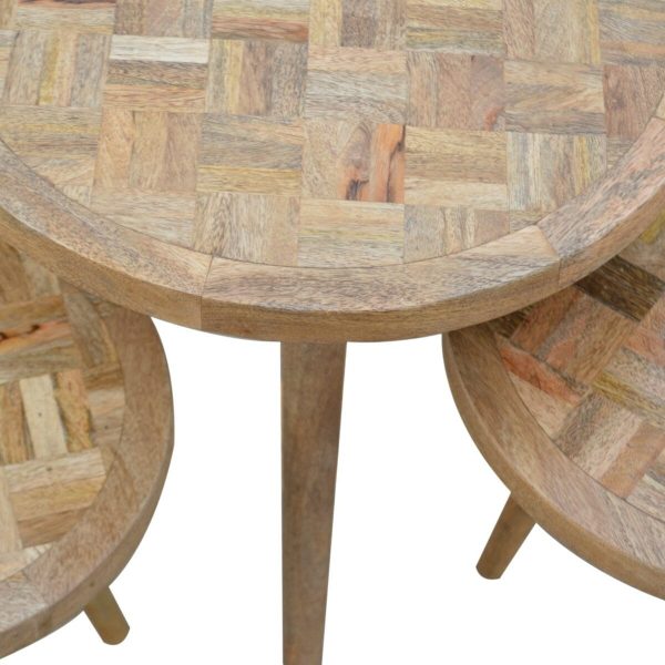 Nordic Style Set of 3 Nesting Tables with Patchwork Patterned Tops