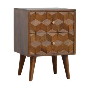 Chestnut Cube Curved Bedside with 2 Drawers