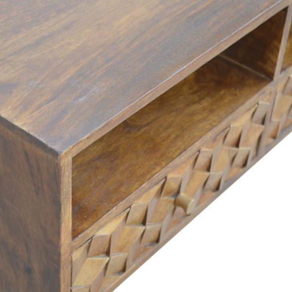 Chestnut Cube Carved Media Unit with 2 Drawers