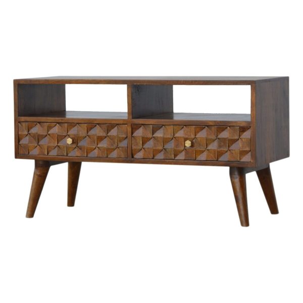 Chestnut Diamond Carved Media Unit with 2 Drawers