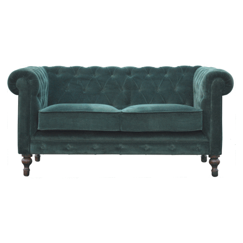Emerald Green Velvet 2 Seater Chesterfield Sofa