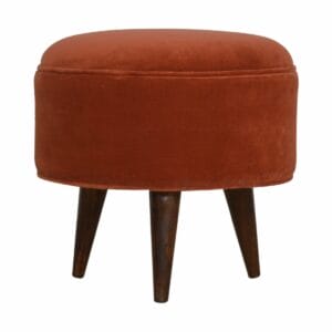 IN820 - Brick Red Velvet Nordic Style Footstool-IN820-