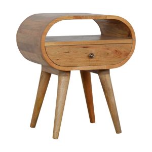 Oval Circular Bedside with Drawer & Shelf Solid Mango Wood