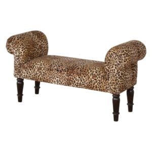 IN878 - Leopard Print Velvet Bench with Turned Feet-