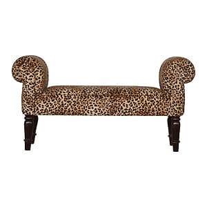 IN878 - Leopard Print Velvet Bench with Turned Feet-IN878-